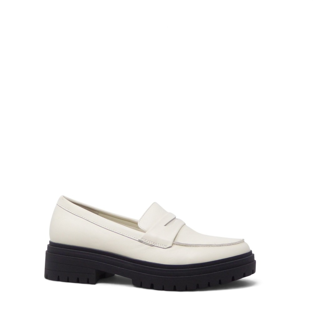 Quince Women Penny Loafers Bone Ivory Italian Cow Leather Lug Sole 7W
